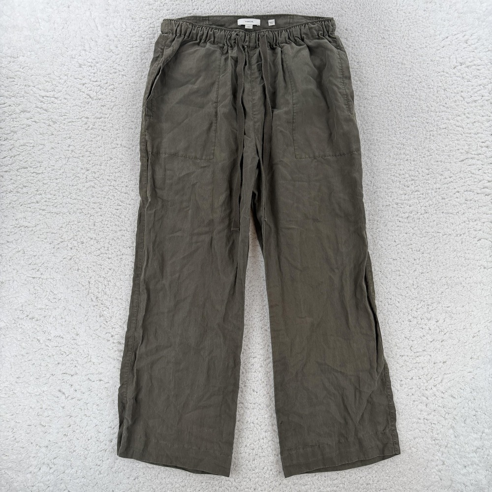 Vince Pants Womens Medium Green Tencel Twill Wide Leg Elastic Waist Drawstring